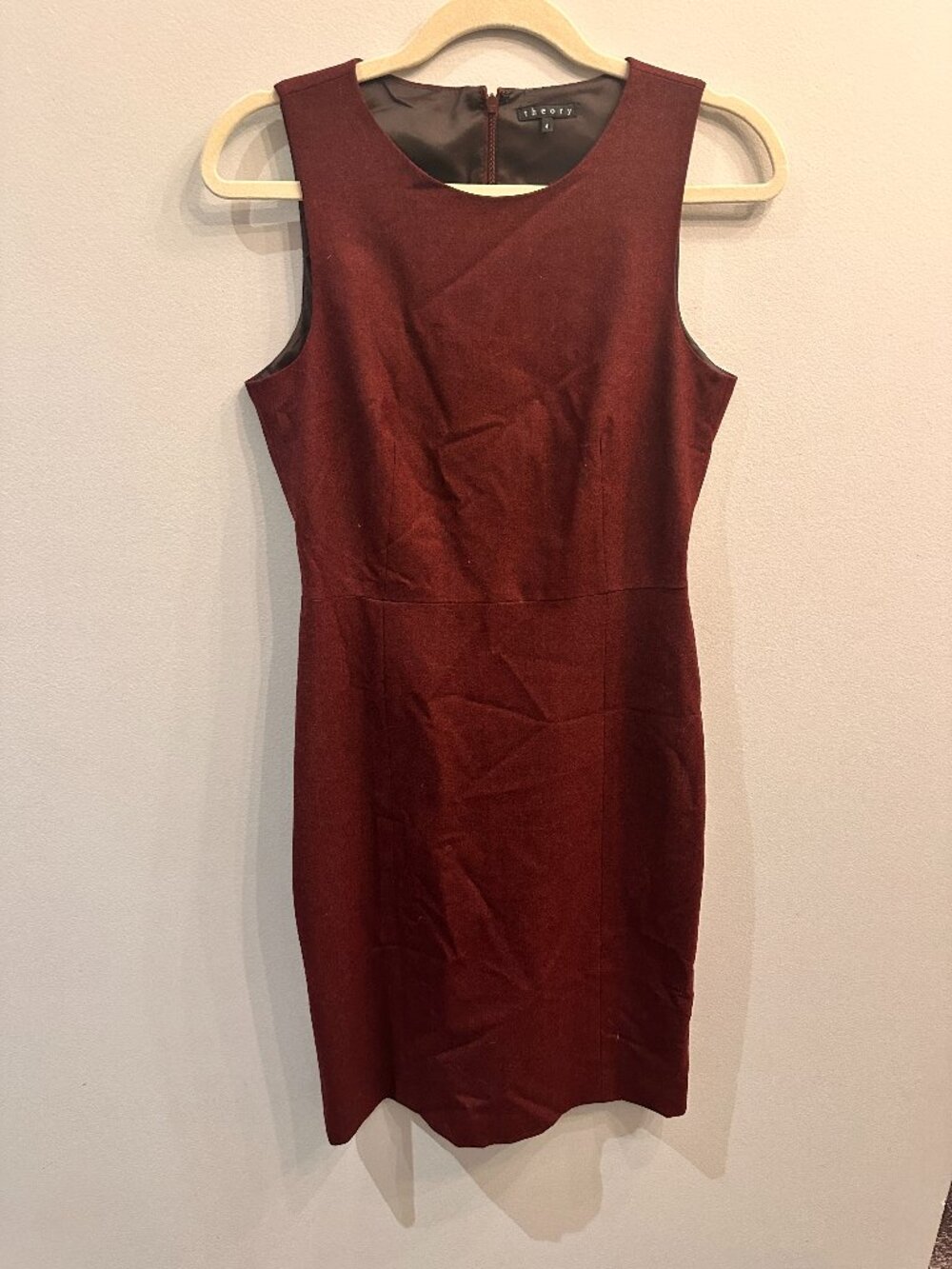 Theory Sleeveless Tailored Sheath Dress Burgundy Size 4
